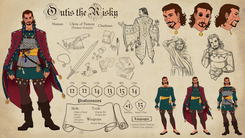 Character sheet for my Baldur's Gate Tav, Outis ca. 2023