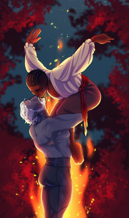 Ship art of my BG3 Durge, Houndaer, dancing with Wyll ca. 2024