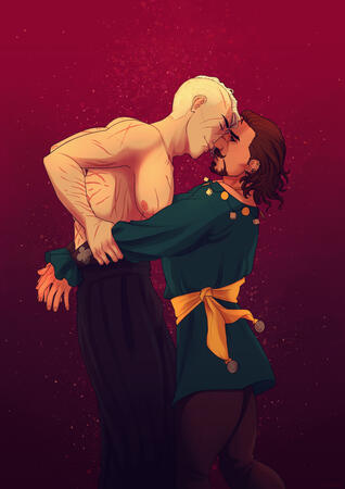 Ship art of my BG3 Tav, Outis, being pulled towards Abdirak ca. 2023